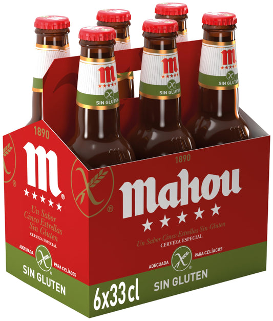 CAJA 24 UNIDADES CERVEZA MAHOU SIN GLUTEN BOTELLIN 33CL - Bodegas Oviedo