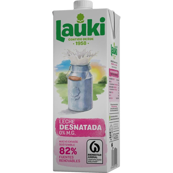 CAJA 6 UNIDADES LECHE LAUKI DESNATADA BRIK 1L