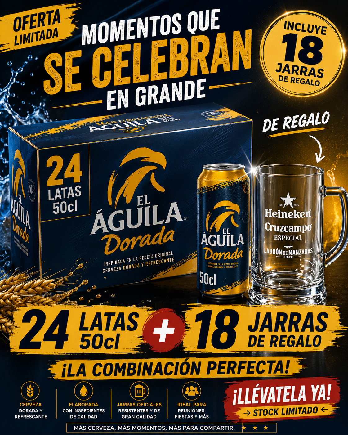 Cerveza El Águila Dorada Lata 50cl+Regalo