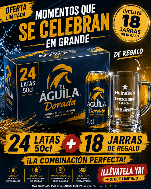 Cerveza El Águila Dorada Lata 50cl+Regalo